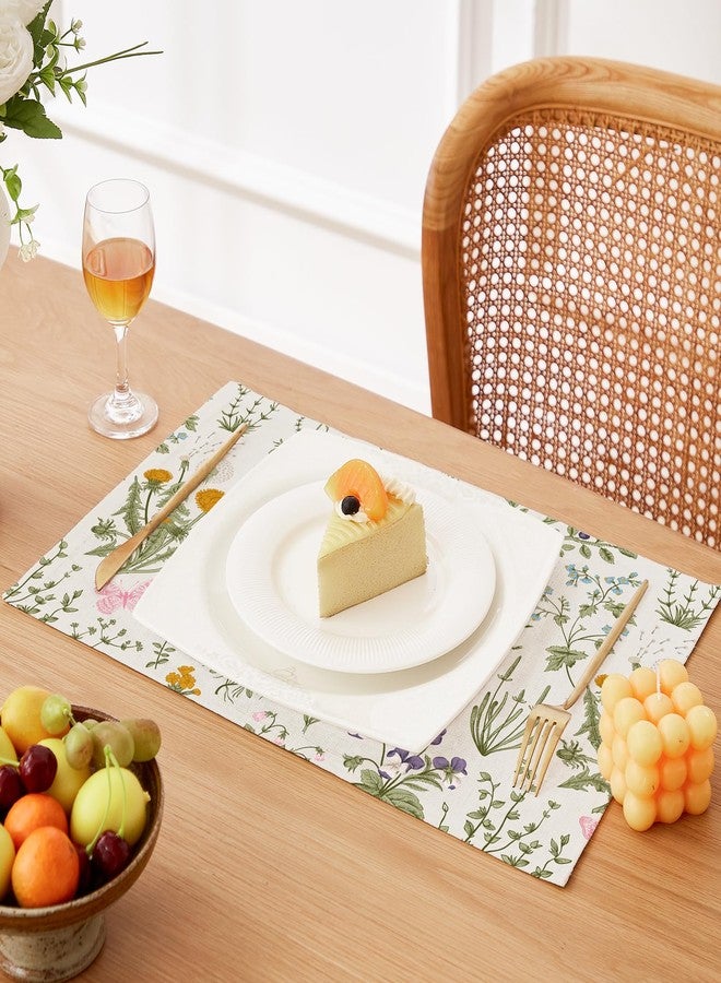 QIYI Boho Placemats Set of 6, 12x18 Inch Linen Fabric Floral Place Mats for Kitchen Dinning, Farmhouse Rustic Cloth Table Mats, Washable Placemat Botanical Party Table Décor, Wildflowers Herbs - Image 2