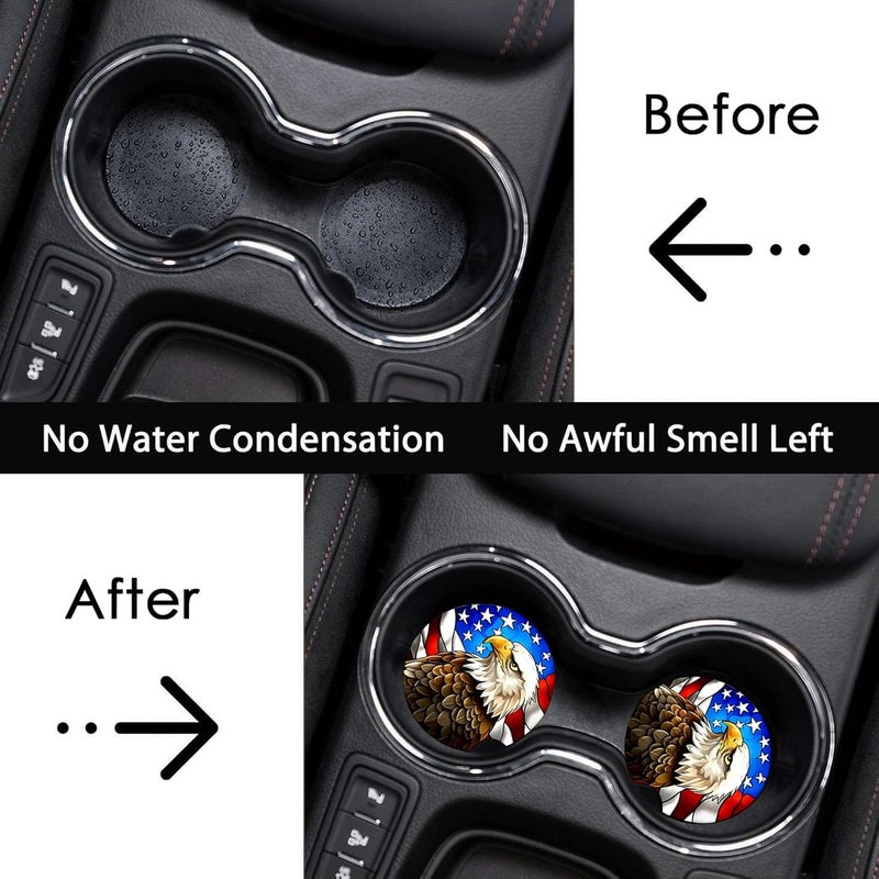 Ldntly Car Coasters for Cup Holders,2 Pack US Flag and Bald Eagle Car Coasters,2.75" Universal Size Anti Slip Rubber Mat,Automotive Cup Holder Decor Accessories,US Flag Gifts for Women,Men,Mom - Image 3