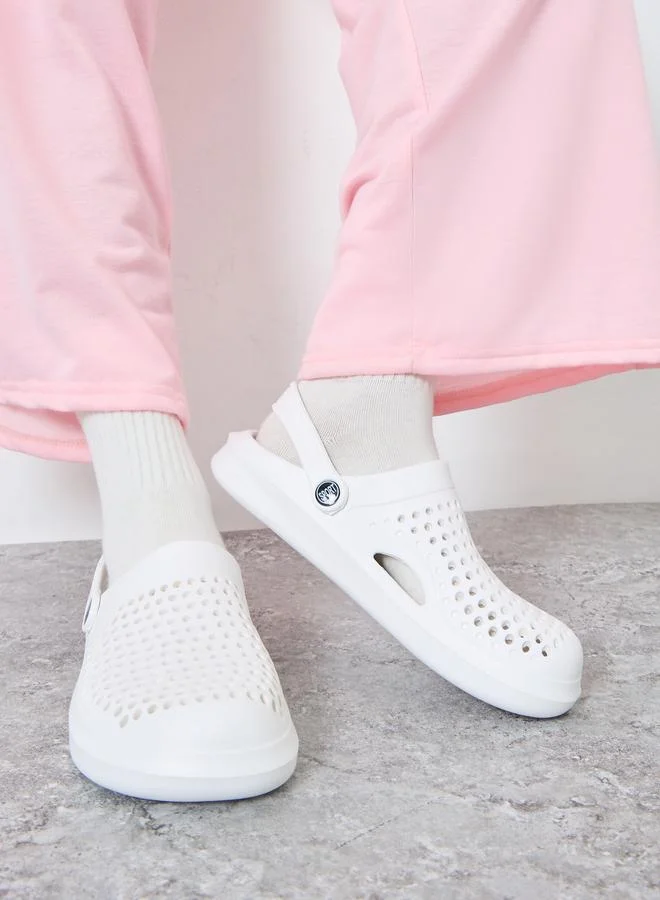 Take Two Styli Vamp Perforated Solid Heel Strap Clogs