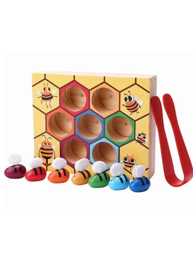إيهوم لعبة المهارات الحركية الدقيقة للطفل الصغير، لعبة مطابقة النحل المشبك لخلية النحل، لعبة فرز الألوان الخشبية من مونتيسوري لفرز الألوان، لعبة هدية تعليمية تعليمية لمرحلة ما قبل المدرسة في مرحلة التعليم المبكر للأطفال بعمر 3 4 5 سنوات - Image 1