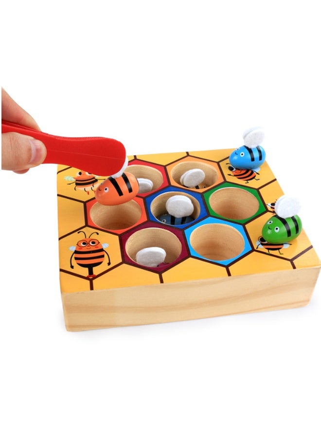 إيهوم لعبة المهارات الحركية الدقيقة للطفل الصغير، لعبة مطابقة النحل المشبك لخلية النحل، لعبة فرز الألوان الخشبية من مونتيسوري لفرز الألوان، لعبة هدية تعليمية تعليمية لمرحلة ما قبل المدرسة في مرحلة التعليم المبكر للأطفال بعمر 3 4 5 سنوات - Image 3