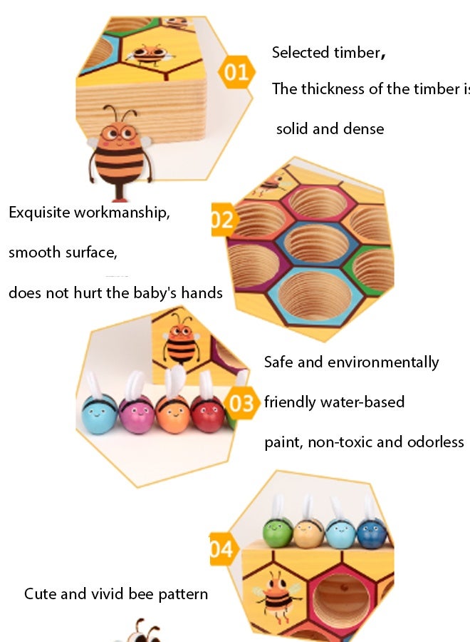 إيهوم لعبة المهارات الحركية الدقيقة للطفل الصغير، لعبة مطابقة النحل المشبك لخلية النحل، لعبة فرز الألوان الخشبية من مونتيسوري لفرز الألوان، لعبة هدية تعليمية تعليمية لمرحلة ما قبل المدرسة في مرحلة التعليم المبكر للأطفال بعمر 3 4 5 سنوات - Image 5