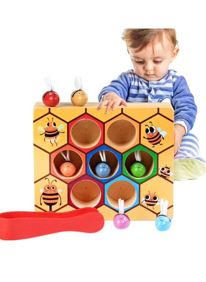 إيهوم لعبة المهارات الحركية الدقيقة للطفل الصغير، لعبة مطابقة النحل المشبك لخلية النحل، لعبة فرز الألوان الخشبية من مونتيسوري لفرز الألوان، لعبة هدية تعليمية تعليمية لمرحلة ما قبل المدرسة في مرحلة التعليم المبكر للأطفال بعمر 3 4 5 سنوات - Image 2