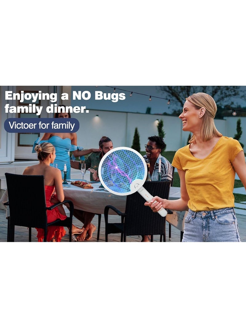 VIUAUAX مضرب ذباب كهربائي، 4000 فولت، 2 في 1، مضرب حشرات، مبيد ذباب، مصيدة بعوض، مصباح قابل لإعادة الشحن ببطارية 1200 مللي أمبير، مبيد بعوض للاستخدام الداخلي في المنزل والمكتب والفناء الخلفي والتخييم (أبيض - قابل للدوران) - Image 5