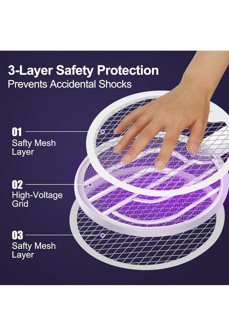 VIUAUAX مضرب ذباب كهربائي، 4000 فولت، 2 في 1، مضرب حشرات، مبيد ذباب، مصيدة بعوض، مصباح قابل لإعادة الشحن ببطارية 1200 مللي أمبير، مبيد بعوض للاستخدام الداخلي في المنزل والمكتب والفناء الخلفي والتخييم (أبيض - قابل للدوران) - Image 3