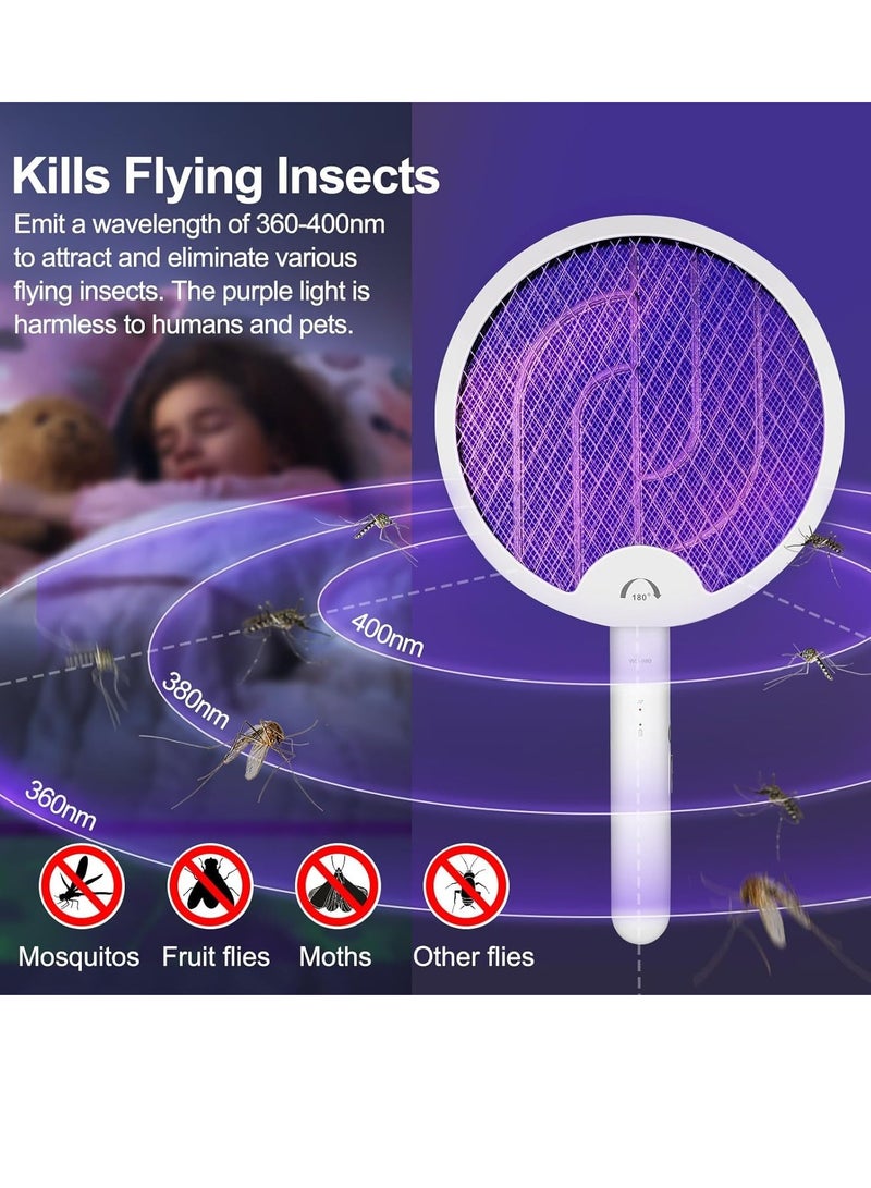 VIUAUAX مضرب ذباب كهربائي، 4000 فولت، 2 في 1، مضرب حشرات، مبيد ذباب، مصيدة بعوض، مصباح قابل لإعادة الشحن ببطارية 1200 مللي أمبير، مبيد بعوض للاستخدام الداخلي في المنزل والمكتب والفناء الخلفي والتخييم (أبيض - قابل للدوران) - Image 4