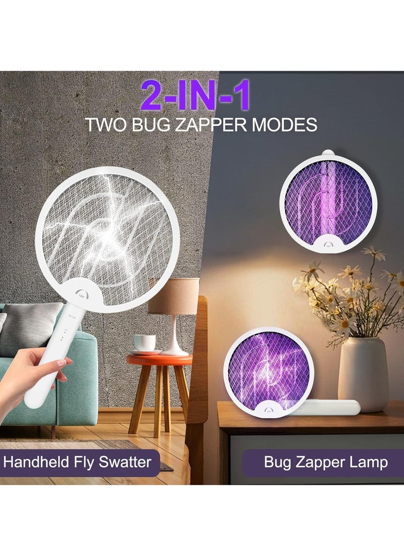 VIUAUAX مضرب ذباب كهربائي، 4000 فولت، 2 في 1، مضرب حشرات، مبيد ذباب، مصيدة بعوض، مصباح قابل لإعادة الشحن ببطارية 1200 مللي أمبير، مبيد بعوض للاستخدام الداخلي في المنزل والمكتب والفناء الخلفي والتخييم (أبيض - قابل للدوران) - Image 2