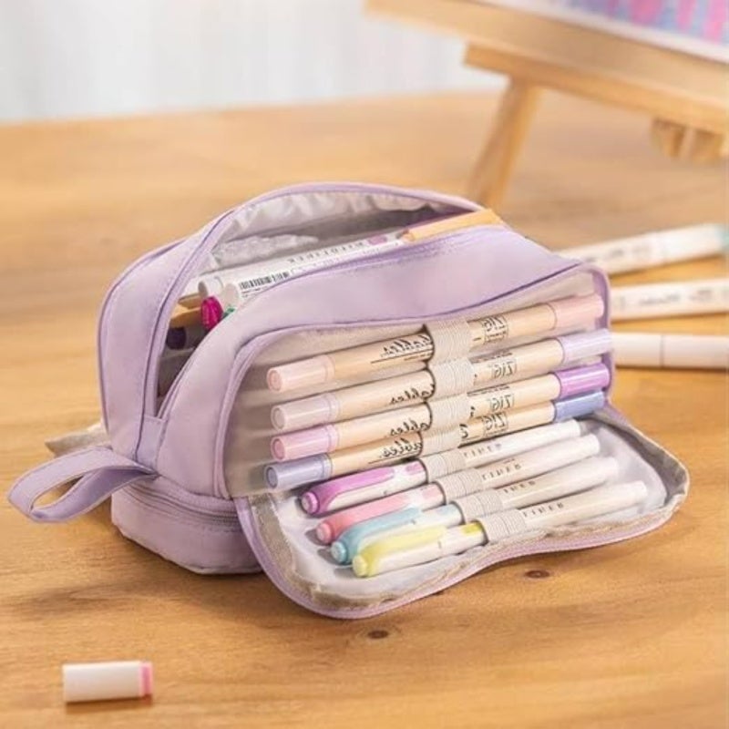 Pencil Case: Dark Blue Durable Polyester Large Capacity - Multiple Compartments With 4 Mesh Pockets Practical Organizer for Students, Office Staff, Writing Supplies & Electronic Storage - Image 5