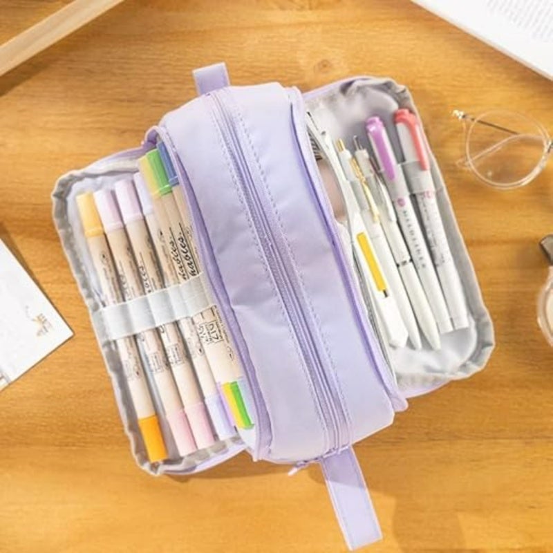 Pencil Case: Dark Blue Durable Polyester Large Capacity - Multiple Compartments With 4 Mesh Pockets Practical Organizer for Students, Office Staff, Writing Supplies & Electronic Storage - Image 3