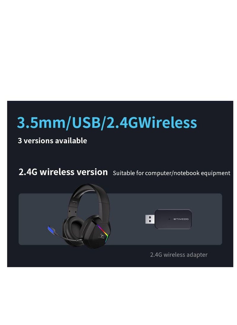 Somic - GS401 2.4GHz Wired & Wireless Gaming Headset, 2 Modes (RGB), 7.1 Stereo Surround Sound - Virtual 7.1 Wireless Surround Sound, with Microphone, Ultra Comfortable Leather Earmuffs for One-Button Use of Three Kinds of Game/Audio/Video/Live Streaming Sound Effects - Black - Image 1