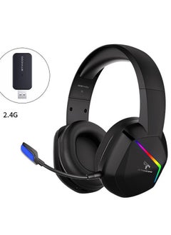 GS401 2.4GHz Wired & Wireless Gaming Headset, 2 Modes (RGB), 7.1 Stereo Surround Sound - Virtual 7.1 Wireless Surround Sound, with Microphone, Ultra Comfortable Leather Earmuffs for One-Button Use of Three Kinds of Game/Audio/Video/Live Streaming Sound Effects - Black