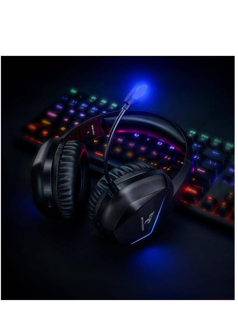 Somic - GS401 2.4GHz Wired & Wireless Gaming Headset, 2 Modes (RGB), 7.1 Stereo Surround Sound - Virtual 7.1 Wireless Surround Sound, with Microphone, Ultra Comfortable Leather Earmuffs for One-Button Use of Three Kinds of Game/Audio/Video/Live Streaming Sound Effects - Black - Image 1