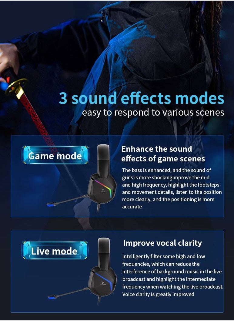 Somic - GS401 2.4GHz Wired & Wireless Gaming Headset, 2 Modes (RGB), 7.1 Stereo Surround Sound - Virtual 7.1 Wireless Surround Sound, with Microphone, Ultra Comfortable Leather Earmuffs for One-Button Use of Three Kinds of Game/Audio/Video/Live Streaming Sound Effects - Black - Image 1