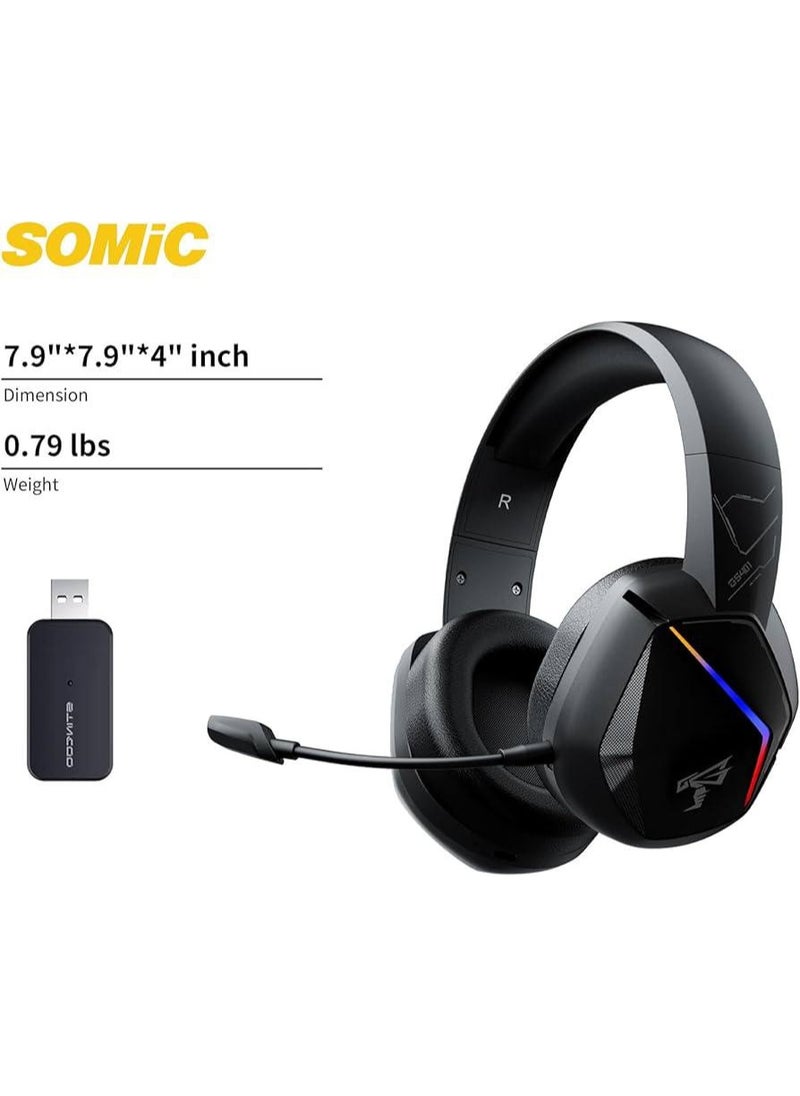 Somic - GS401 2.4GHz Wired & Wireless Gaming Headset, 2 Modes (RGB), 7.1 Stereo Surround Sound - Virtual 7.1 Wireless Surround Sound, with Microphone, Ultra Comfortable Leather Earmuffs for One-Button Use of Three Kinds of Game/Audio/Video/Live Streaming Sound Effects - Black - Image 1