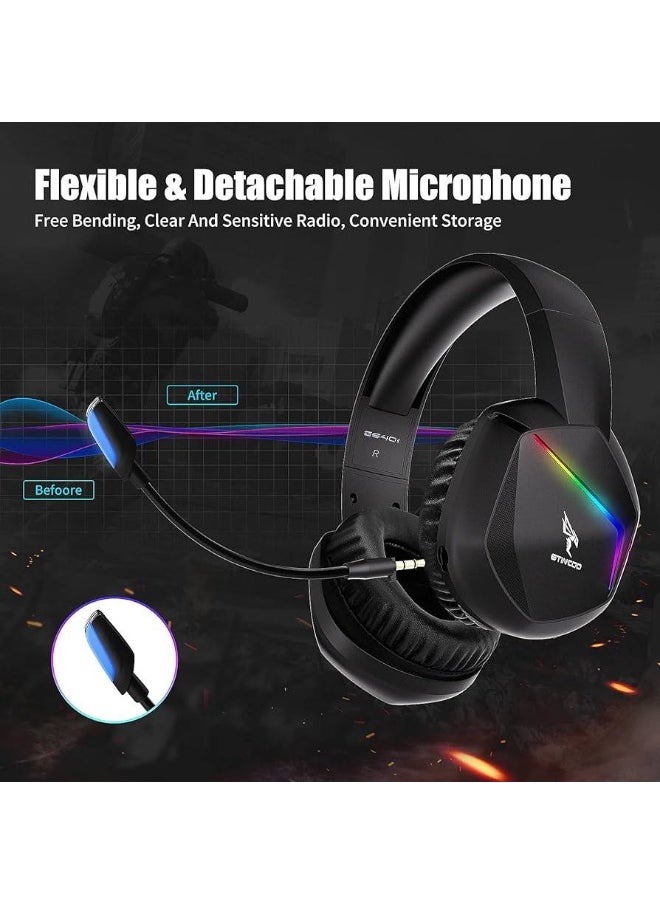 Somic - GS401 2.4GHz Wired & Wireless Gaming Headset, 2 Modes (RGB), 7.1 Stereo Surround Sound - Virtual 7.1 Wireless Surround Sound, with Microphone, Ultra Comfortable Leather Earmuffs for One-Button Use of Three Kinds of Game/Audio/Video/Live Streaming Sound Effects - Black - Image 1