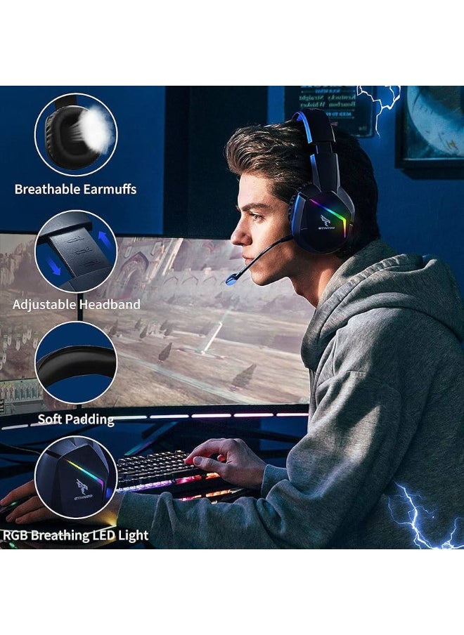 Somic - GS401 2.4GHz Wired & Wireless Gaming Headset, 2 Modes (RGB), 7.1 Stereo Surround Sound - Virtual 7.1 Wireless Surround Sound, with Microphone, Ultra Comfortable Leather Earmuffs for One-Button Use of Three Kinds of Game/Audio/Video/Live Streaming Sound Effects - Black - Image 1