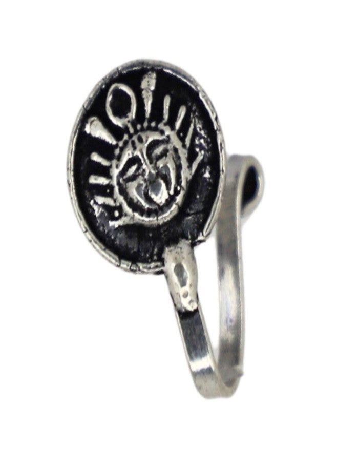 JWELLA Antique Tribal Oxidised Silver Nose Pin Set of 4 for Women and Girls, Clip-On Floral, Sun Face and Stone-Studded Nosepins, Lightweight Traditional Nose Jewellery - Image 5