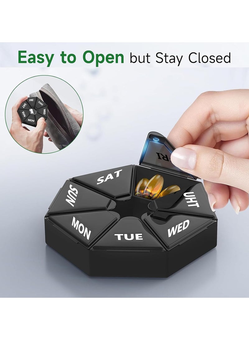 Weekly Pill Organizer, 2 Pack Portable Travel Pill Box Dispenser Medicine Box (7 Days) New Version Vitamin/Fish Oil/Pill/Arthritis Friendly Supplement (Black) - Image 5