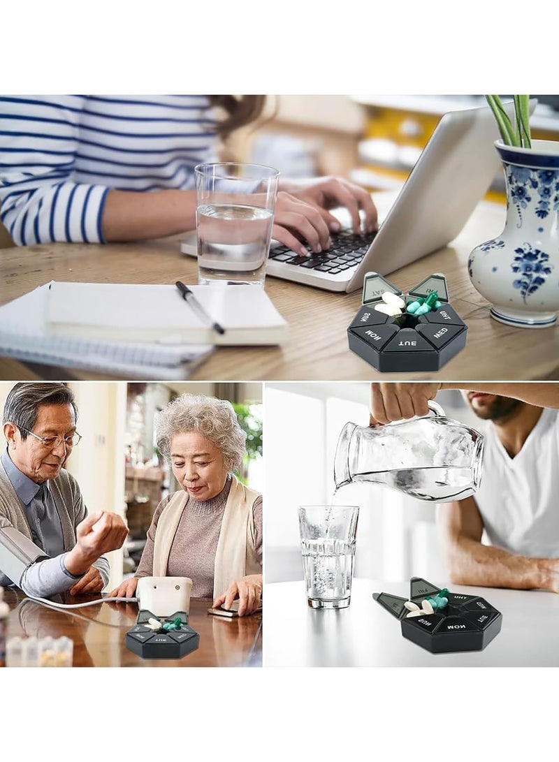 Weekly Pill Organizer, 2 Pack Portable Travel Pill Box Dispenser Medicine Box (7 Days) New Version Vitamin/Fish Oil/Pill/Arthritis Friendly Supplement (Black) - Image 4