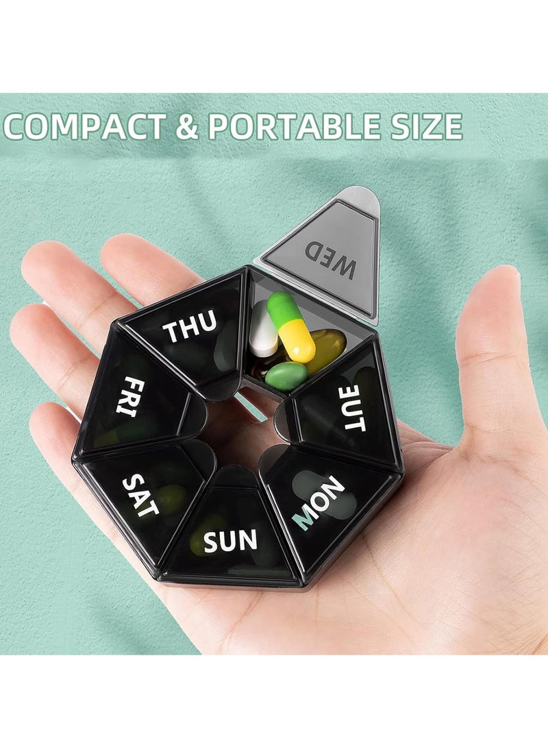 Weekly Pill Organizer, 2 Pack Portable Travel Pill Box Dispenser Medicine Box (7 Days) New Version Vitamin/Fish Oil/Pill/Arthritis Friendly Supplement (Black) - Image 3