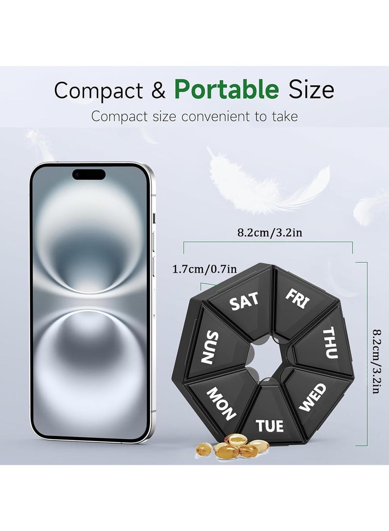 Weekly Pill Organizer, 2 Pack Portable Travel Pill Box Dispenser Medicine Box (7 Days) New Version Vitamin/Fish Oil/Pill/Arthritis Friendly Supplement (Black) - Image 2