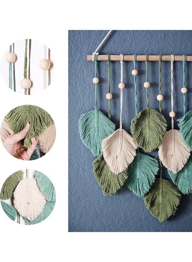 انتيكيانو أوراق مكرمية معلقة على الحائط  ديكور بوهو كبير وأنيق الريش نسيج فني منسوج يدويا لغرفة الأطفال وغرفة النوم المعيشة 43.1 × 55.8 سم أخضر اخضر سيج وبيج - Image 2