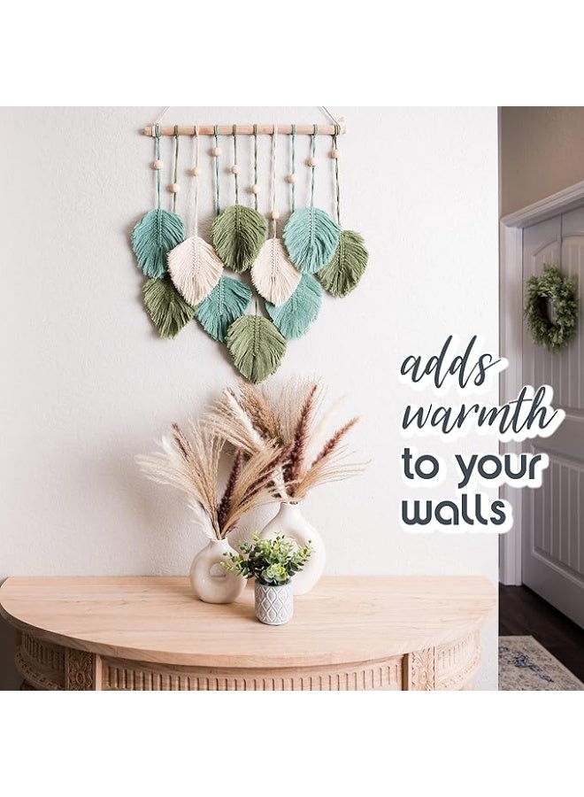 انتيكيانو أوراق مكرمية معلقة على الحائط  ديكور بوهو كبير وأنيق الريش نسيج فني منسوج يدويا لغرفة الأطفال وغرفة النوم المعيشة 43.1 × 55.8 سم أخضر اخضر سيج وبيج - Image 3