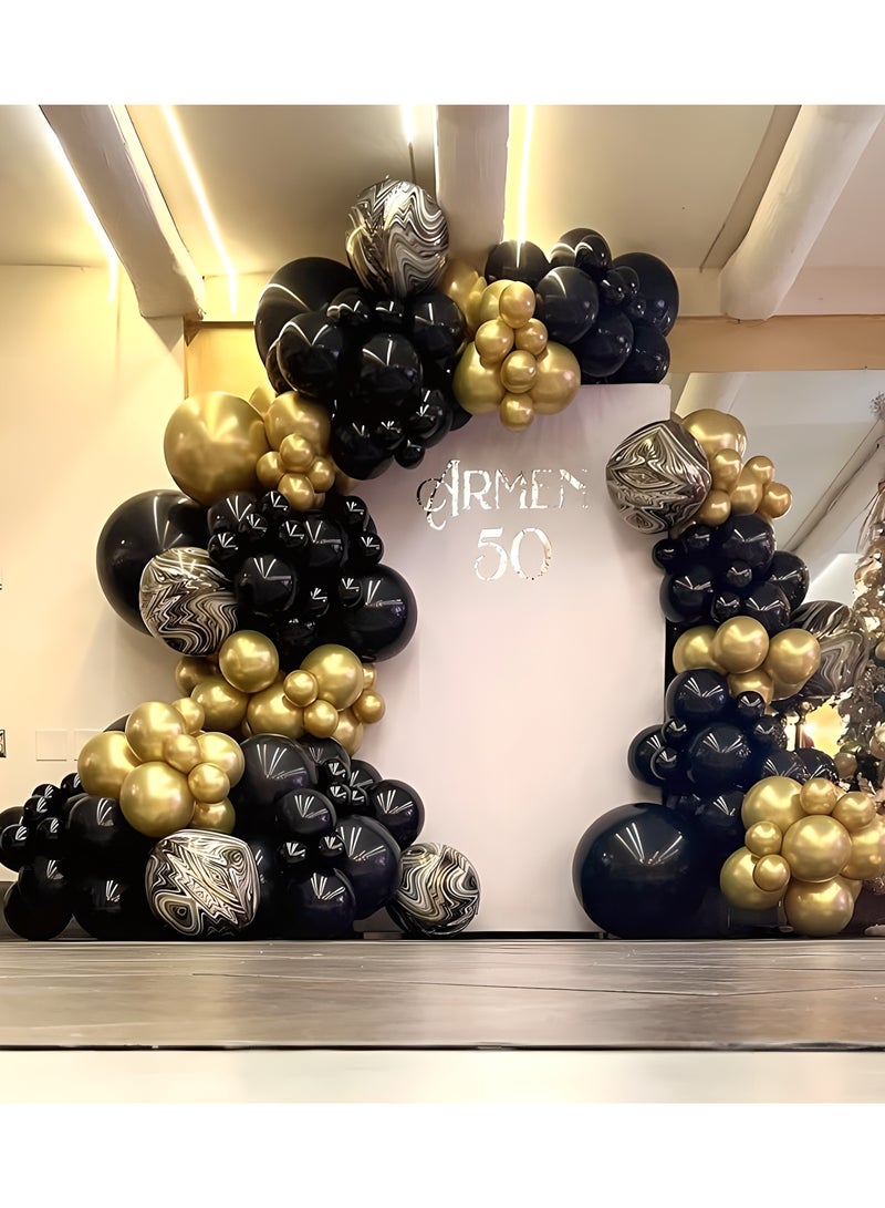 ليكسادا 107 قطعة بالونات أنيقة باللونين الأسود والذهبي - زينة حفلات لاتكس معدنية مختلطة لحفلات الزفاف وأعياد الميلاد وحفلات التخرج والمزيد، بالونات الحفلات | بالونات لامعة | لمسة نهائية معدنية - Image 2