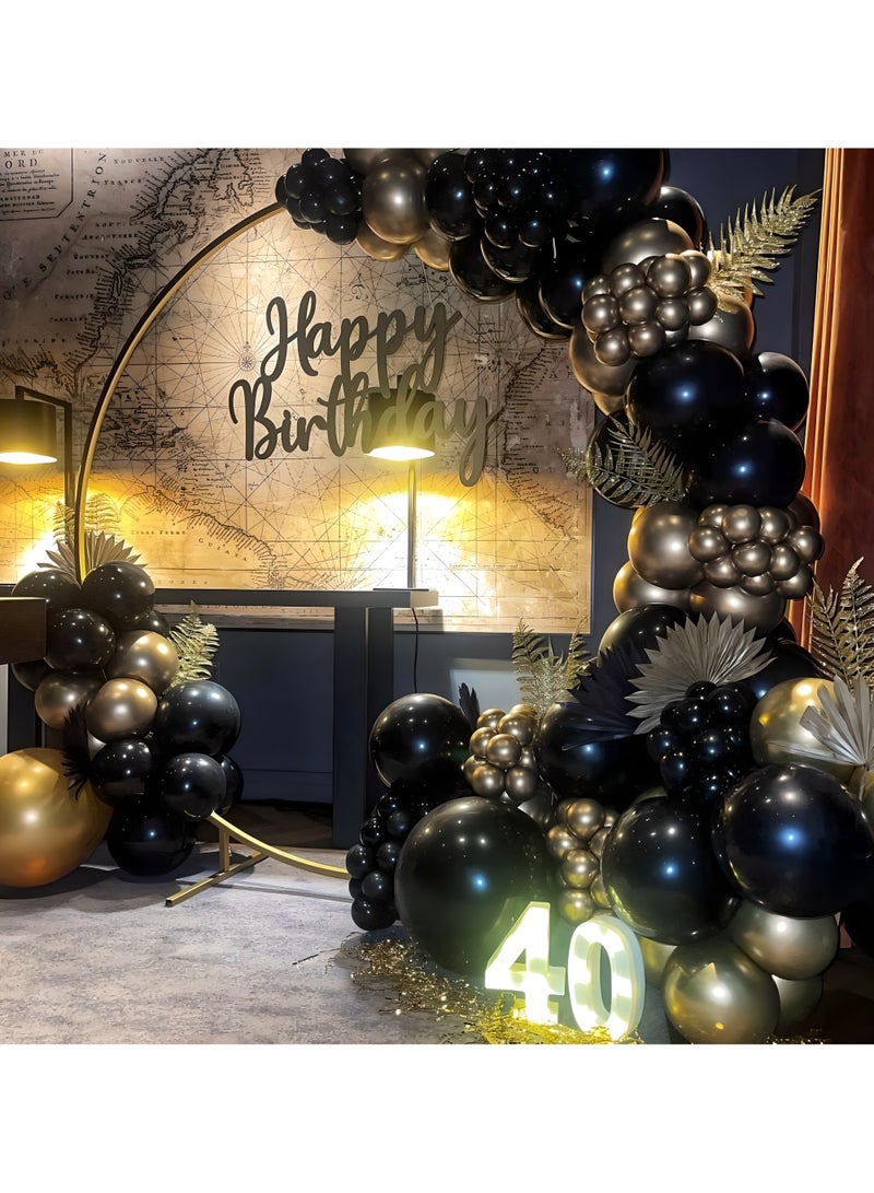 ليكسادا 107 قطعة بالونات أنيقة باللونين الأسود والذهبي - زينة حفلات لاتكس معدنية مختلطة لحفلات الزفاف وأعياد الميلاد وحفلات التخرج والمزيد، بالونات الحفلات | بالونات لامعة | لمسة نهائية معدنية - Image 5