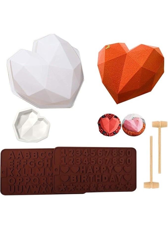 VARMHUS OPPIUPEE 5PCS Set Diamond Heart Silicone Baking Mold Wood Hammers Letter Number Mold Trays for Chocolate Cake Cookie Dessert 3D Birthday DIY  - Image 1