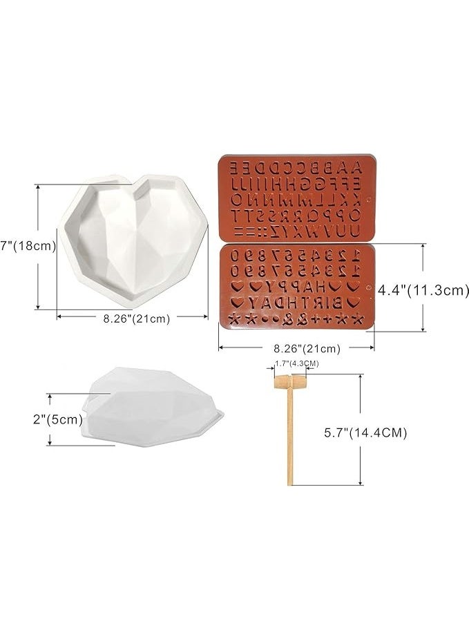 VARMHUS OPPIUPEE 5PCS Set Diamond Heart Silicone Baking Mold Wood Hammers Letter Number Mold Trays for Chocolate Cake Cookie Dessert 3D Birthday DIY  - Image 2