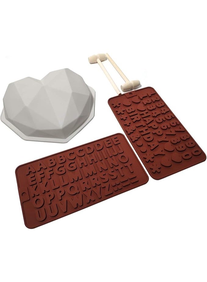 VARMHUS OPPIUPEE 5PCS Set Diamond Heart Silicone Baking Mold Wood Hammers Letter Number Mold Trays for Chocolate Cake Cookie Dessert 3D Birthday DIY  - Image 4