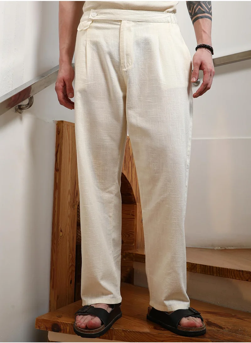 Campus Sutra Campus SutraCream Cotton Relaxed Fit Trousers