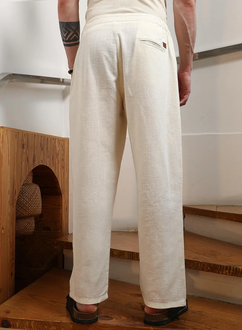 Campus Sutra Campus SutraCream Cotton Relaxed Fit Trousers