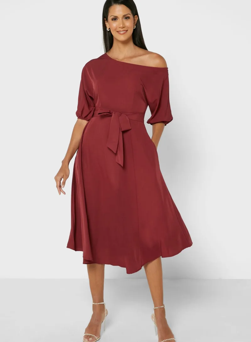 ELLA Boat Neck Solid Dress