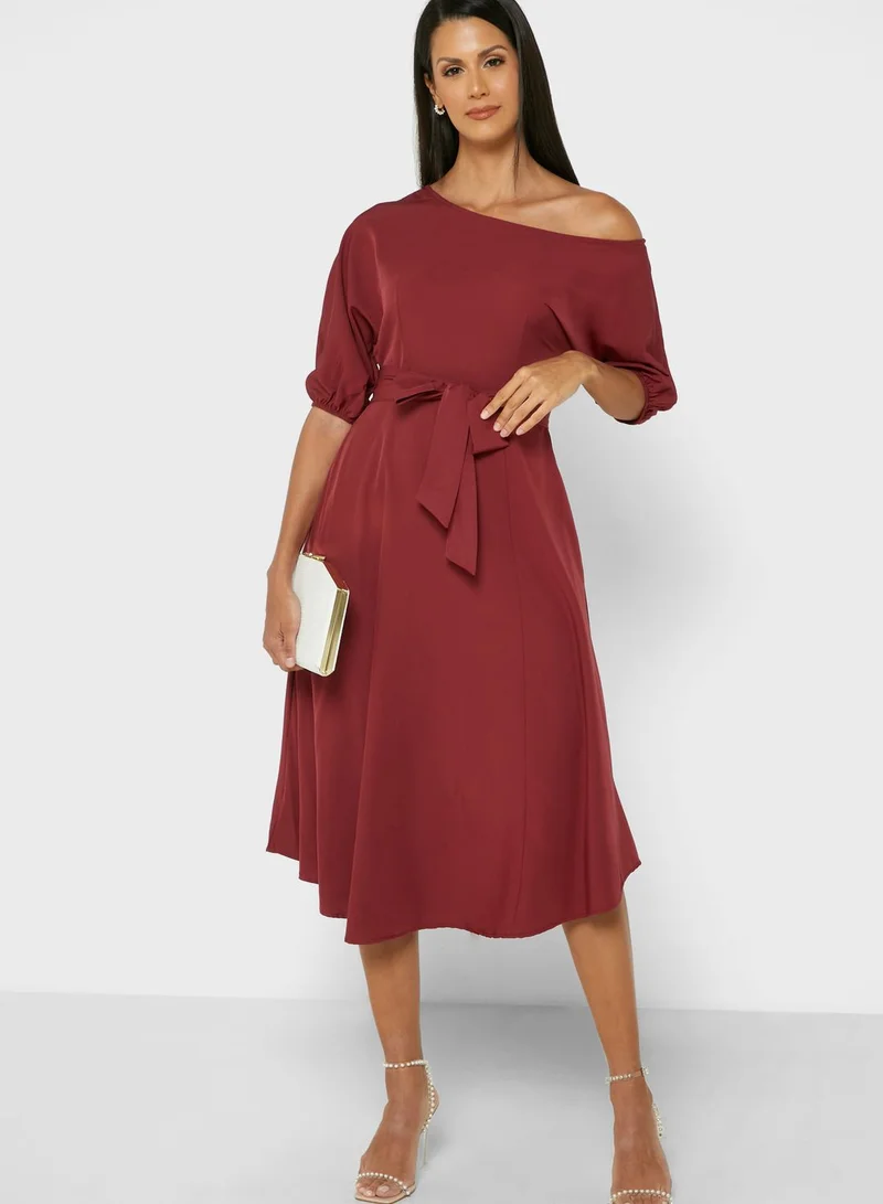ELLA Boat Neck Solid Dress