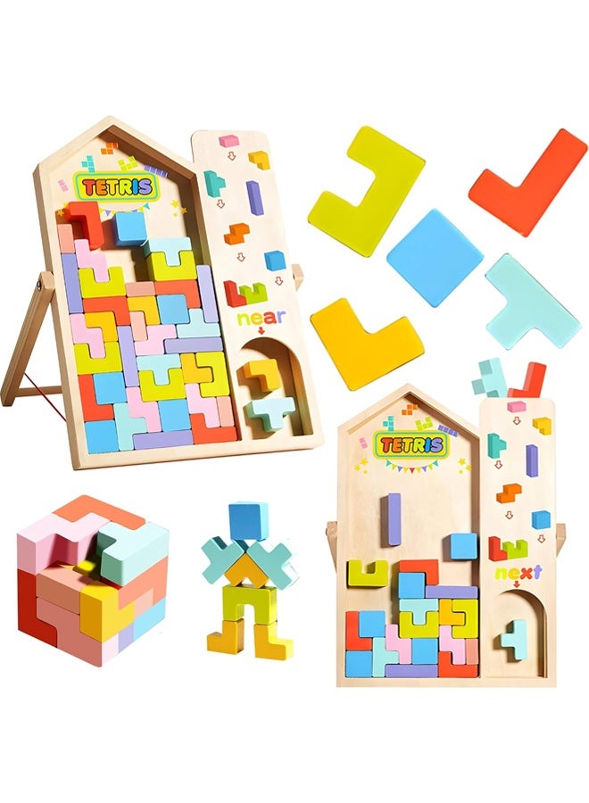 Wooden Puzzle Blocks,Versatile Kid's 3D with Interlocking Design and Colorful Pieces DIY Educational Toy with Spatial Reasoning Training for Kids Creative Play - Image 1