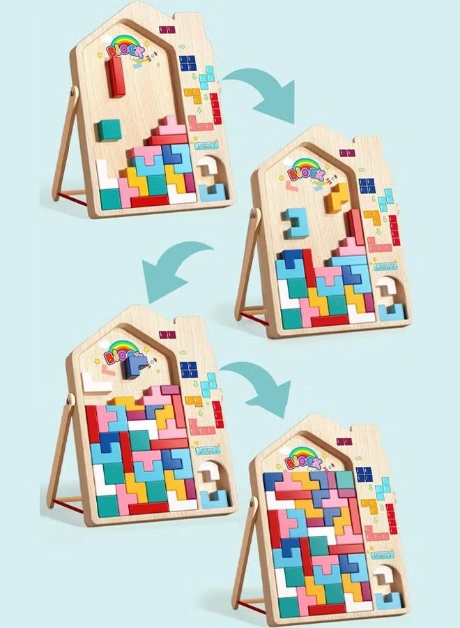 Wooden Puzzle Blocks,Versatile Kid's 3D with Interlocking Design and Colorful Pieces DIY Educational Toy with Spatial Reasoning Training for Kids Creative Play - Image 5