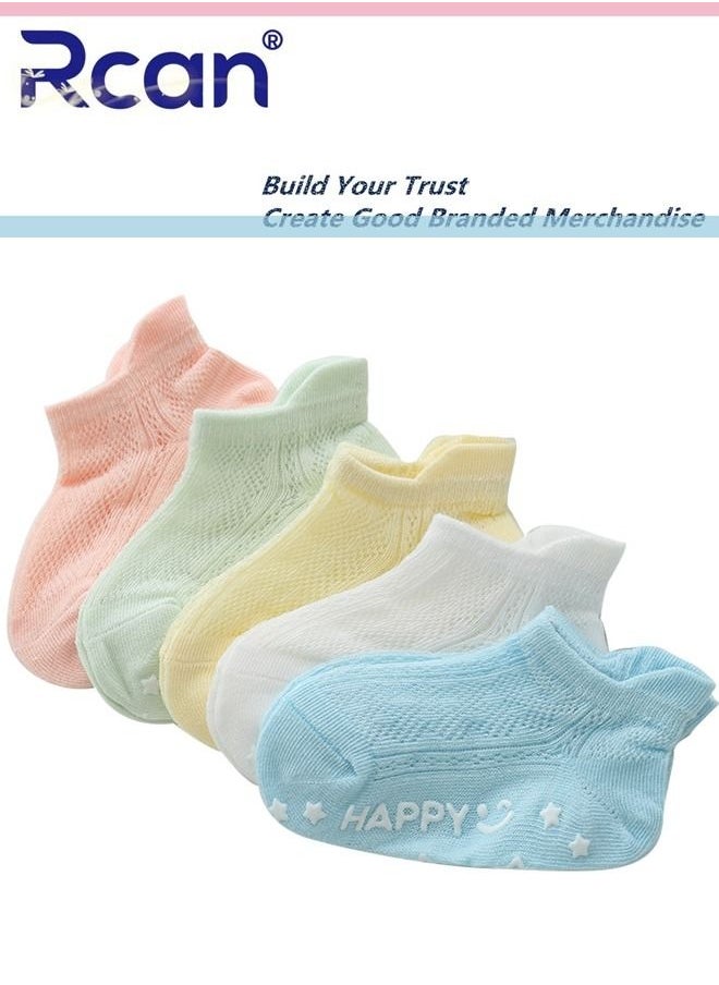 Rcan - 5 Pairs Baby Silicone Non-slip Socks Thin Children Cotton Socks Cartoon Mesh Toddler Floor Socks - Image 1