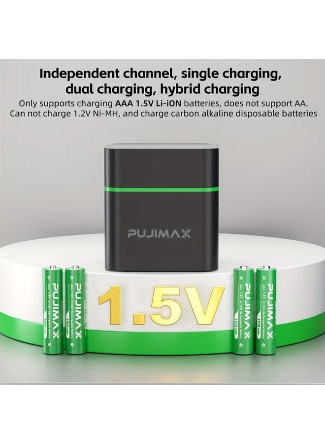 Pujimax 12 Slot AAA Rechargeable Lithium Battery Charging Case with 12 High Capacity Batteries Black - Image 3