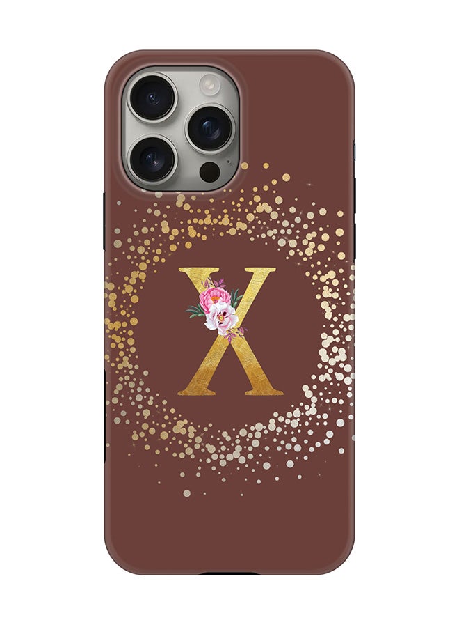 Stylizedd Tough Pro Magnetic Case for iPhone 16 Pro Max, Dual Layer hybrid PC + TPU Mobile Cover Matte - Custom Monogram Floral - X  (Brown )  - Image 1