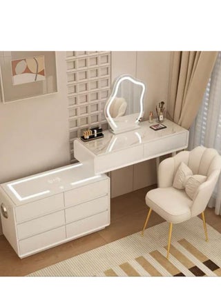 COOLBABY Smart Vanity Table with LED Mirror, Bluetooth SpeakerWireless Charging - White, Solid Wood - pzsku/ZD5A8C360B60EDC98256CZ/45/_/1728969904/09753296-b419-4bec-870d-de70fef777ec
