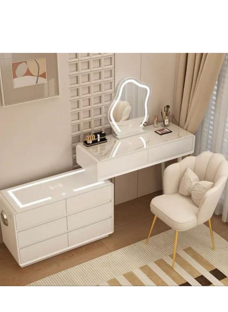 Cool Baby - COOLBABY Smart Vanity Table with LED Mirror, Bluetooth SpeakerWireless Charging - White, Solid Wood - Image 1