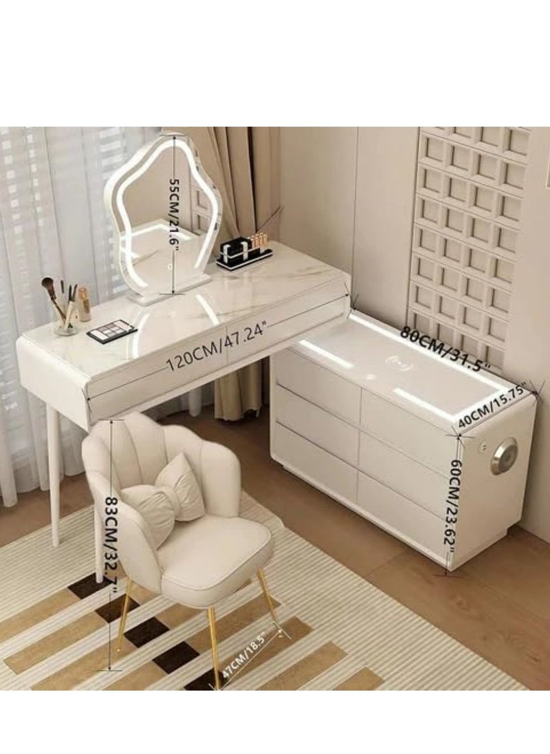 Cool Baby - COOLBABY Smart Vanity Table with LED Mirror, Bluetooth SpeakerWireless Charging - White, Solid Wood - Image 1