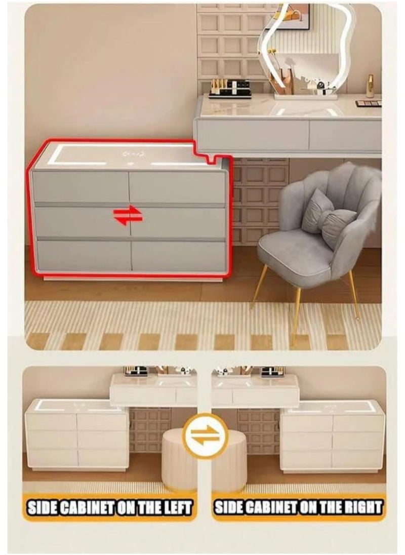 Cool Baby - COOLBABY Smart Vanity Table with LED Mirror, Bluetooth SpeakerWireless Charging - White, Solid Wood - Image 1