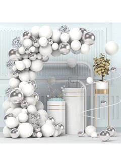 Zeemey 112-pcs Silver White Latex Decorative Balloon Arch Garland Set - Perfect for Graduation Baby Shower Wedding Birthday Bachelorette Party Backdrop Decoration - Suitable for Indoor and Outdoor  - Image 1