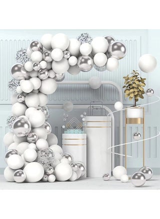 112-pcs Silver White Latex Decorative Balloon Arch Garland Set - Perfect for Graduation Baby Shower Wedding Birthday Bachelorette Party Backdrop Decoration - Suitable for Indoor and Outdoor - pzsku/ZD5A8C82685029495A1B9Z/45/_/1701321511/9cf8b462-972a-4a0f-bb3f-992f8a9add37