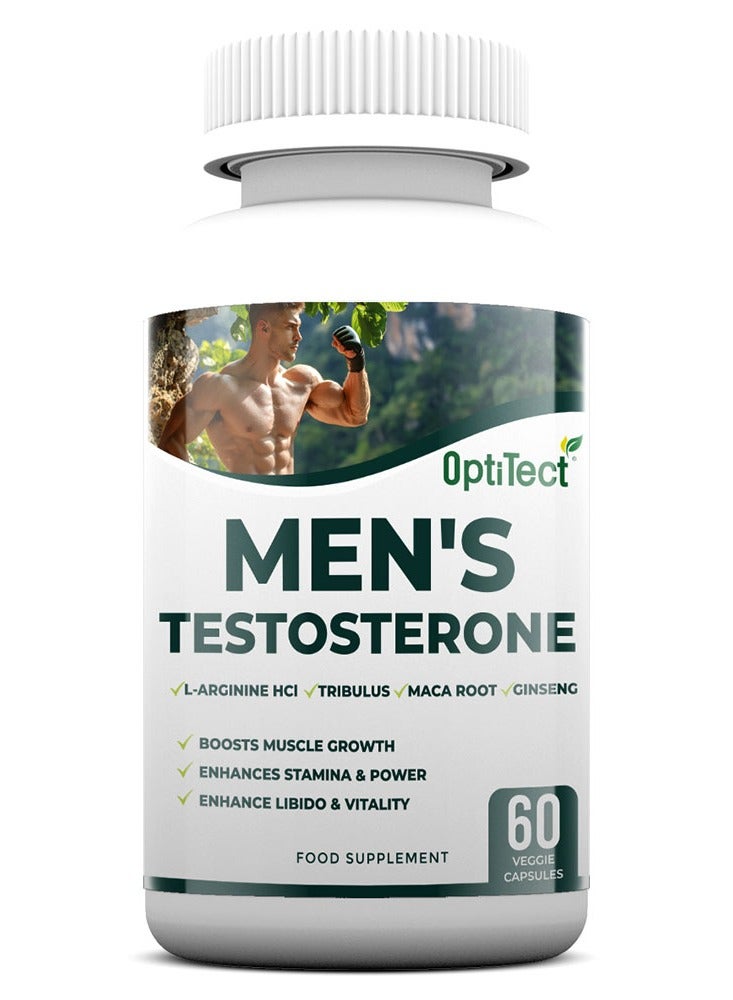 OptiTect Men's Testosterone Booster Capsules, Herbal Blend with Tribulus, Maca Root & Ginseng, Boosts Muscle Growth, Enhances Stamina & Vitality, 60 Veggie Capsules - Image 1