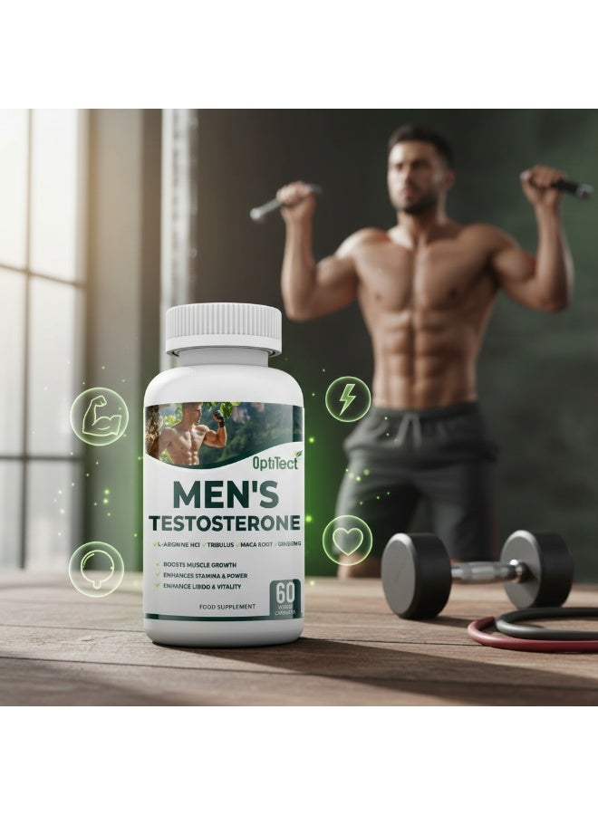 OptiTect Men's Testosterone Booster Capsules, Herbal Blend with Tribulus, Maca Root & Ginseng, Boosts Muscle Growth, Enhances Stamina & Vitality, 60 Veggie Capsules - Image 3