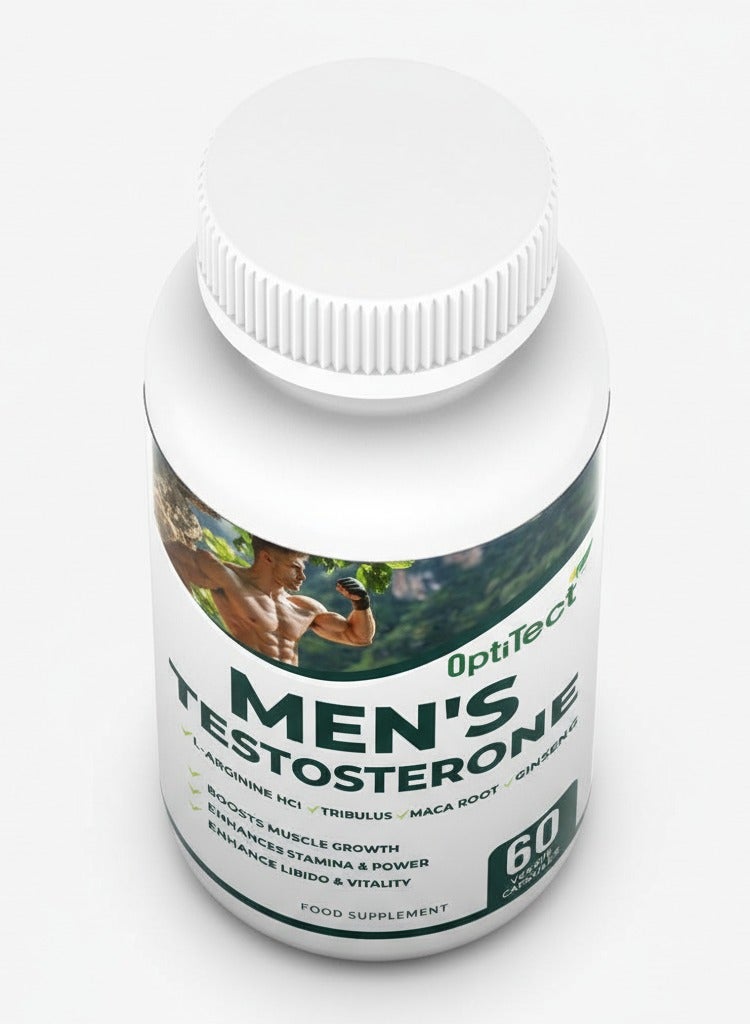 OptiTect Men's Testosterone Booster Capsules, Herbal Blend with Tribulus, Maca Root & Ginseng, Boosts Muscle Growth, Enhances Stamina & Vitality, 60 Veggie Capsules - Image 2